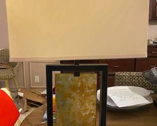 Modern Table Lamp, Franklin Iron Works, Ristic Farmhouse, Bronze Finish, Rectangle Lamp Shade, 28"T