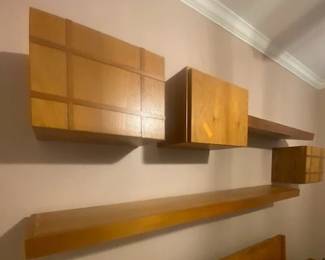 Set of Modular Solid Wood Shelves & Wall-Mounted Cabinets, Danish-Modern Mid-Century 