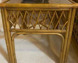 Ficks Reed Vintage Natural Bamboo Glass Top Side Table, 24" x 24" x 19.5"H
