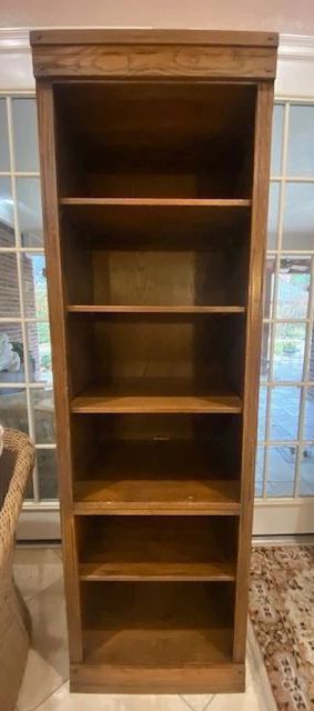 Vintage Solid Oak Bookcase, 6-Shelves, Mahogany Finish, 24"w x 18"D x 78"T