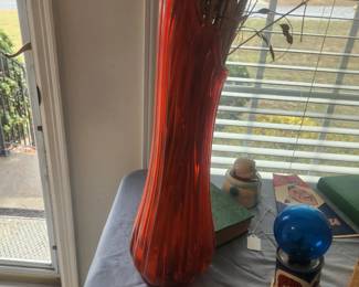 Large orange glass vase