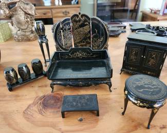 Miniature Faux gold Black Lacquer Doll house furniture