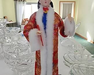 Vintage Asian Princess Geisha Samurai Doll w Wood base