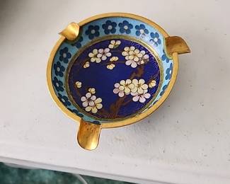 Vintage Enamel Brass Cloissonne Ash Tray 