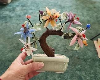 Vintage Glass Jade Bonsai Tree 