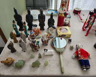 Mud Men figurines, Jadeite Figurines and miniature Tea Pots, formic Animal coasters,Vintage Retro Reindeer and Pheasant Ornament, Sheep Ram Figurine from the Donglai Shun Restaurant Beijing China