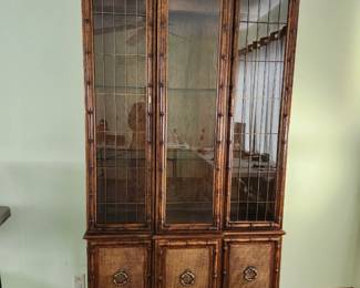 Vintage Faux Bamboo Curio Cabinet with lights