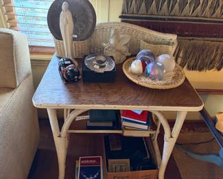 Vintage small wicker desk.  Free Bibles.  Free AA books.