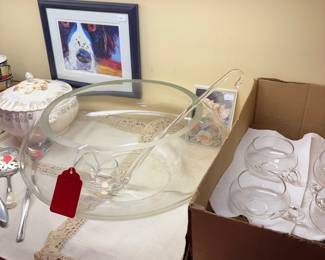 Mid Century huge punch bowl, ladle, cups.  