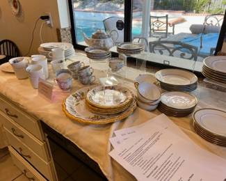 Antique tea sets and plates