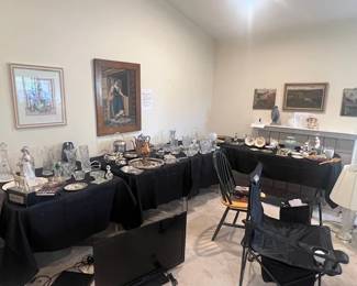 Crystal, plated silver, needlepoint, artwork, crystal