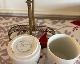 Pair of Blue and White Porcelain Mugs in a Brass Holder, Specially Made For Leonard Silver second image