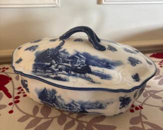 Flow Blue Covered Vegetable Dish