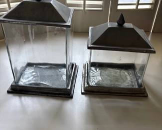 Pair of Art Deco Style Glass and Metal Lanterns