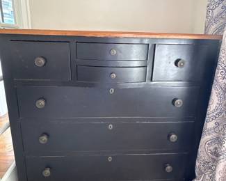 Antique Black Painted Pine Chest of Drawers
