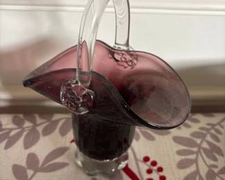 Amethyst Glass Basket with Applied Handle
