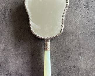 Antique Chinese Cinnabar and Jade Hand Mirror