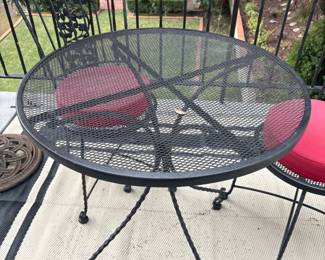 Wrought Iron Bistro Set with Red Scalloped Umbrella second image