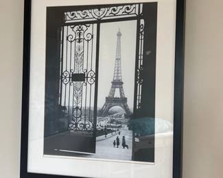 Framed Black and White Photograph of the Eiffel Tower through a Gate