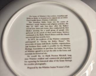 Whittiers First Settlers Commemorative Plate second image