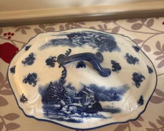 Flow Blue Covered Vegetable Dish second image