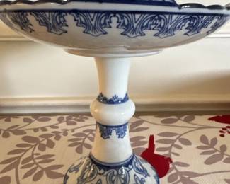 Blue and White Porcelain Cake Stand  Flow Blue Pattern third image