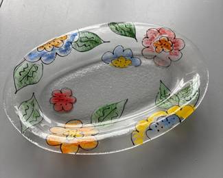 HandPainted Floral Glass Platter