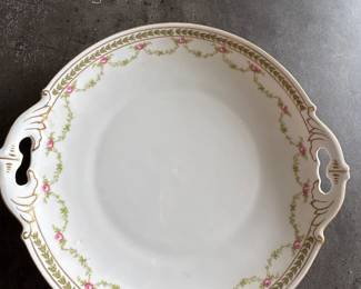 Vintage Porcelain Serving Platter with Rose Garland Decoration