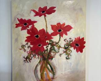 Red Anemone Floral Oil Painting
