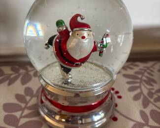 Santa Claus Snow Globe Ornament with Candy Cane