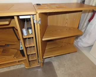 Koala sewing station with multy changing options, drawrs, shelves, power, cutting tables, sewing machine storage.