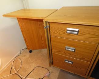 Koala sewing station with multy changing options, drawrs, shelves, power, cutting tables, sewing machine storage.