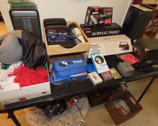 Designer glasses, acrylic art supplies, tool kits, ceramic heaters, CDs.