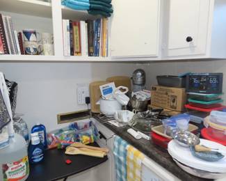 Brand new sets of snap closed glass storage containers., KitchenAid MixMaster Pro and attachments.