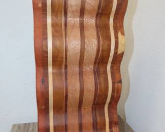 Hand carved wooden wine rack, possibly Laguna Woods or Laguna Beach artisan.