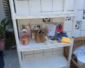 Plastic storage shelves.