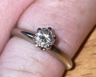 European cut Solitaire 14 karat gold diamond ring