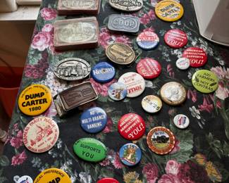 belt buckles, pins
