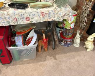 Christmas tins and plastic, decor