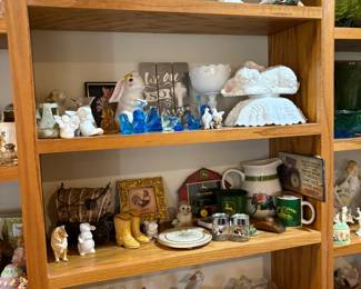 Milk Glass, blue birds, figurines