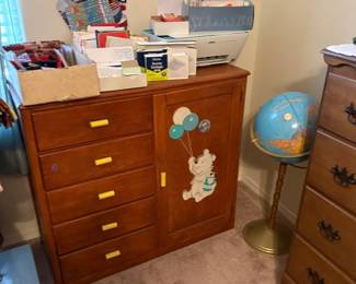 vintage child dresser, office supplies