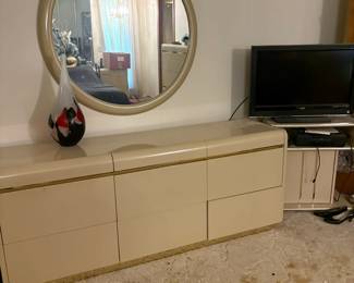 MCM dresser, mirror, TV