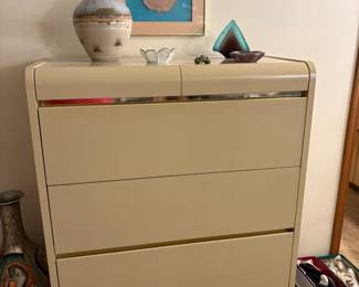 MCM chest of drawers, decor