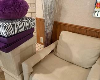 chair, storage boxes