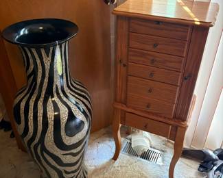 large vase, jewelry armoire