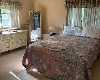 bed, dresser, full length mirror