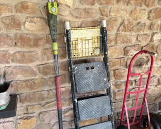 tree saw, dolly, step stool