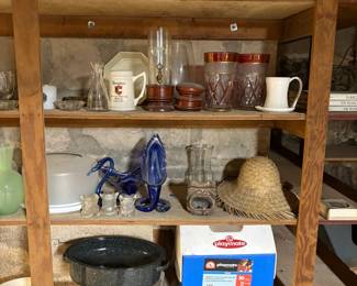 ice chest, granite roaster, art deco glass, decor, glassware