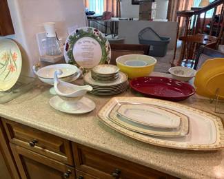 china, giving plate, Pyrex bowls, Mickey platter