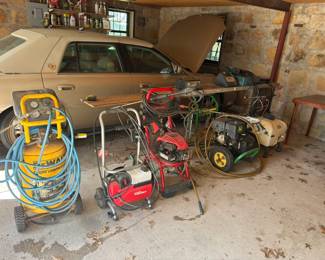 power washer, air compressor, sprayers